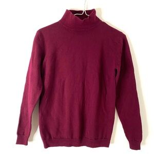 Vintage Nordstrom 100% Merino Wool Sweater Burgundy Plum Mock Neck Soft Knit